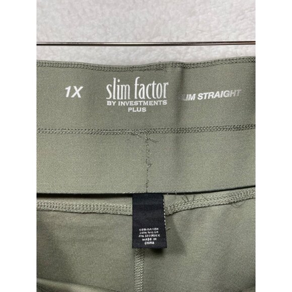 Slim Factor 1X Slim Straight Elastic Waist Pants NWT Green Studded Accents - Picture 11 of 12